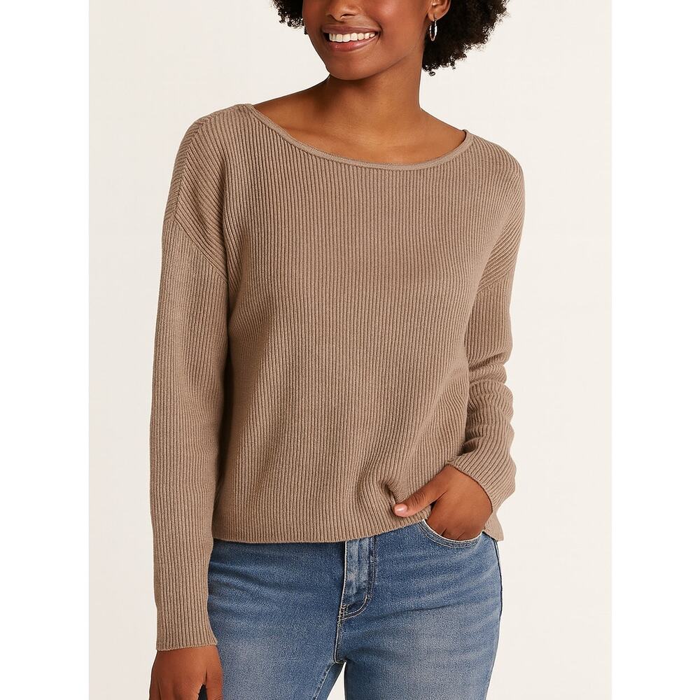 Abercrombie & Fitch Ribbed Knit Long Sleeve Pullover Sweater Tan Beige Large